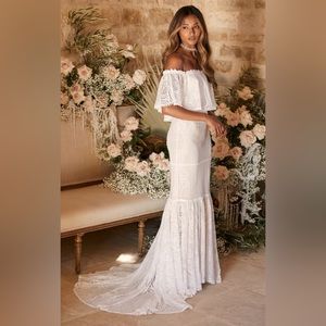 In My Life White Lace Off-the-Shoulder Mermaid Maxi Dress